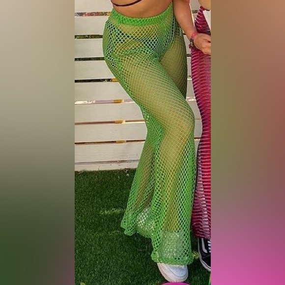 Green net wide leg pant - Picture 1 of 4